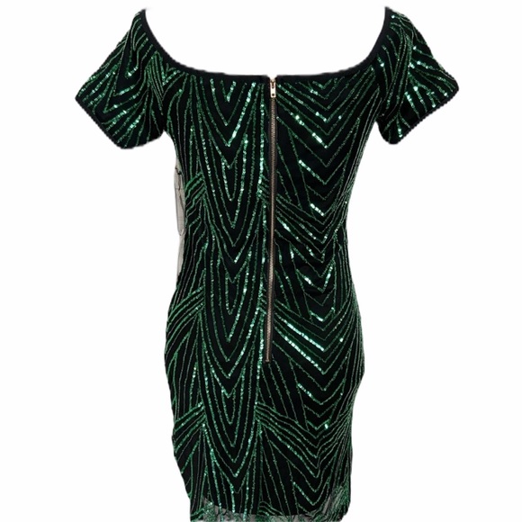 NWT Iris Black & Green Sequins Cocktail Dress - Picture 2 of 8